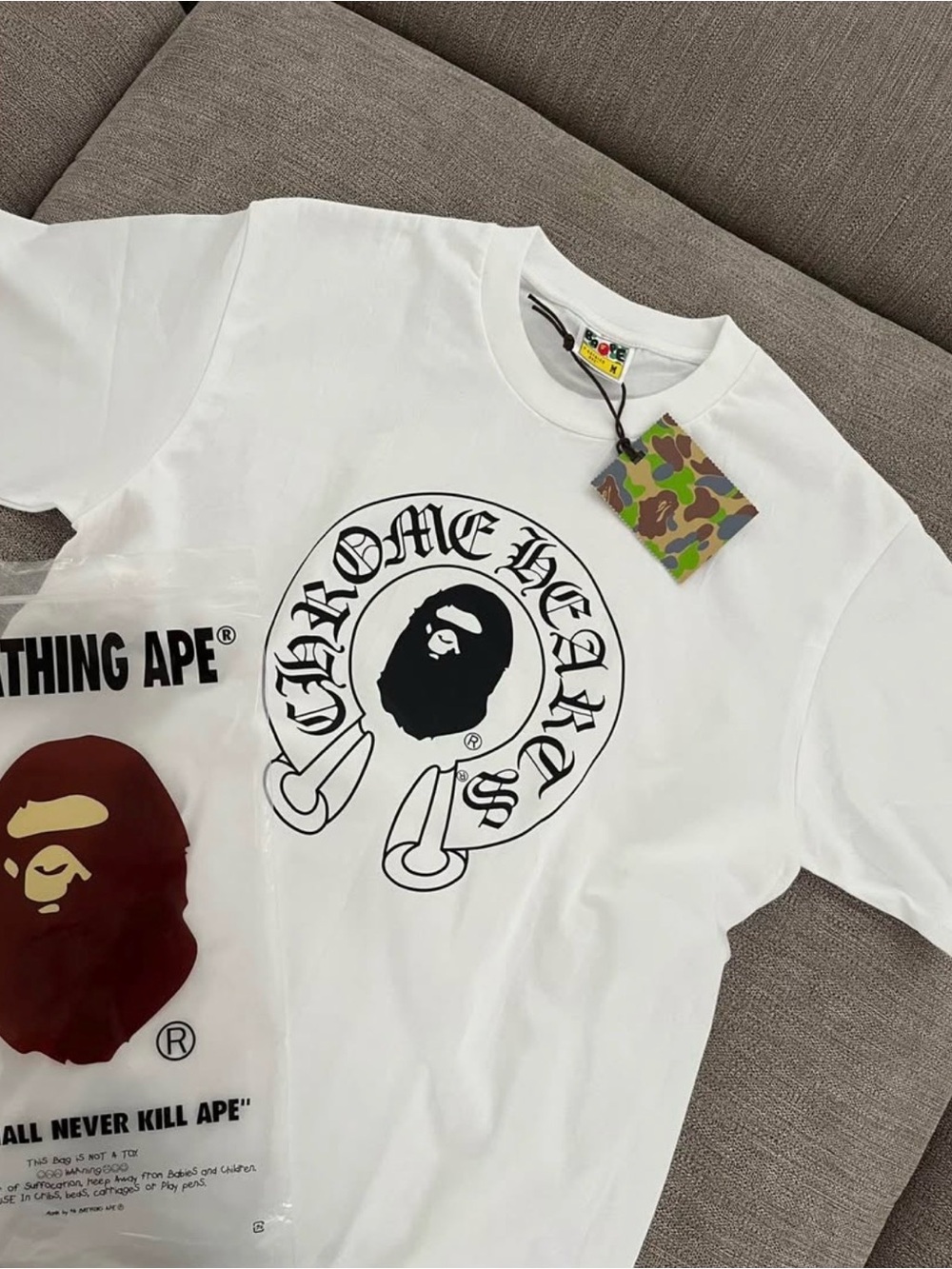 Chrome Hearts x Bape White Short Sleeve Tee with Black Graphic